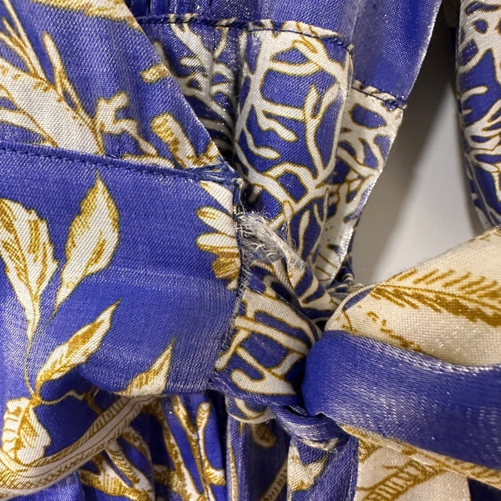 Ciebon Coastal Shell Print Wrap Maxi Dress Womens L Blue Gold Metallic Resort - Picture 7 of 12